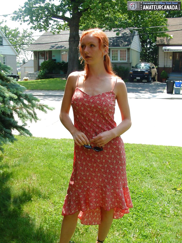 Upskirt redhead outdoors in white panties #7237790