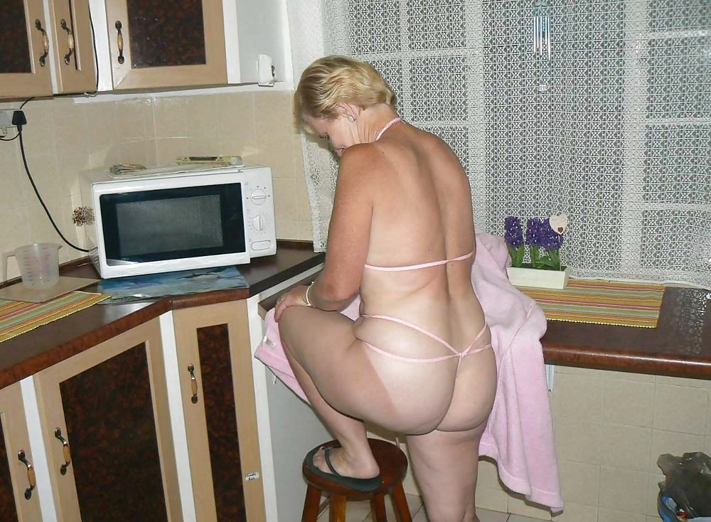 Granny in the kitchen preparing her gray-haired pussy #10718949