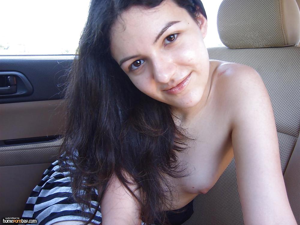 Hot girl topless inside backseat of a car #4425846