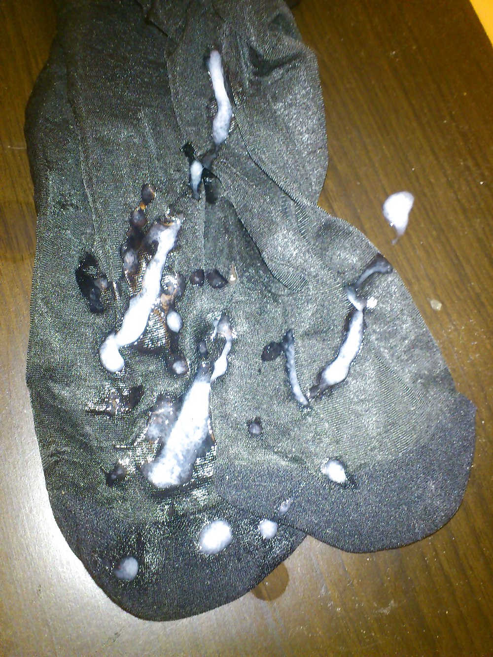Girlfriend dirty and smelly black nylon socks cum #15629857