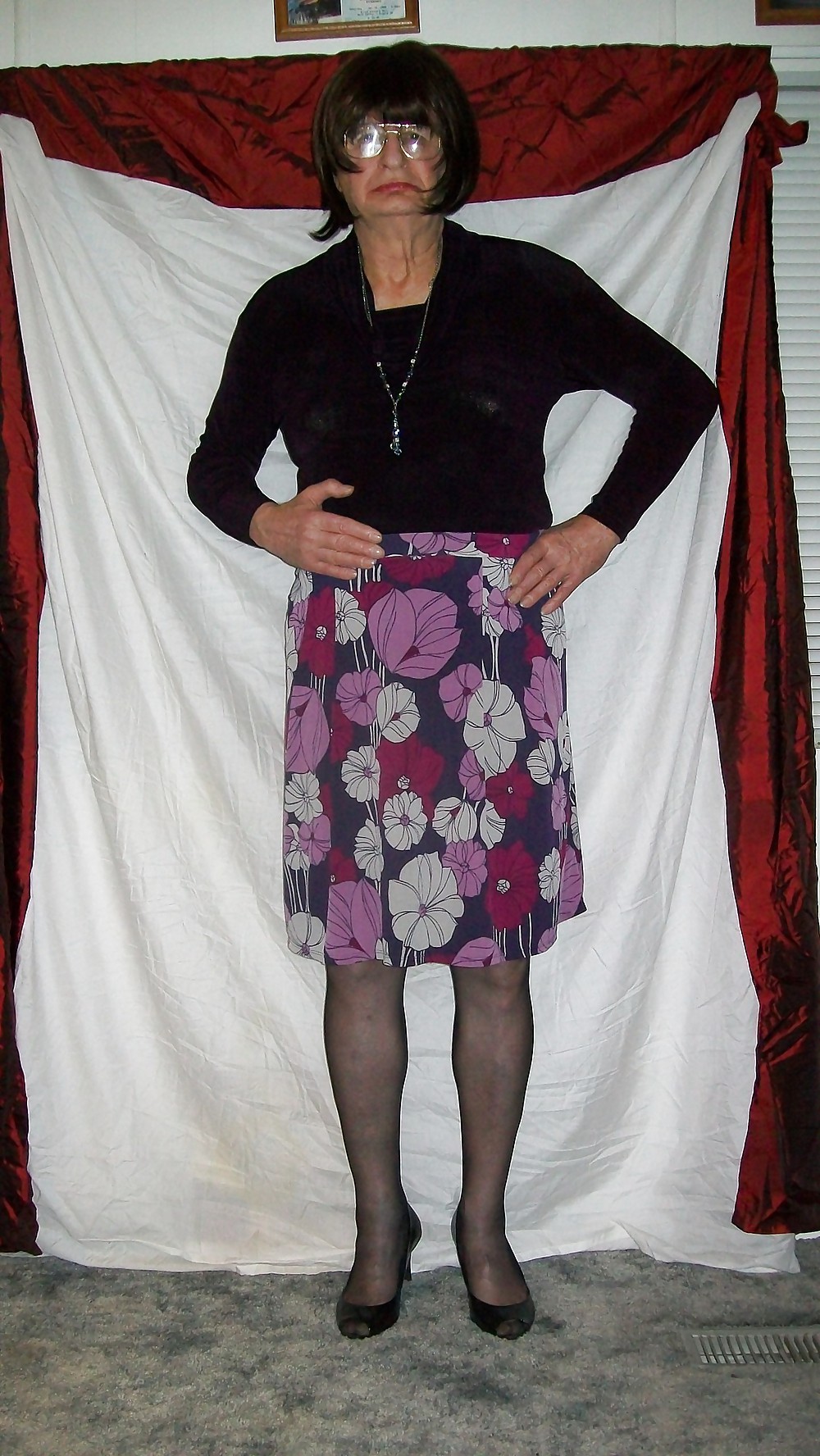 Plum Floral Skirt with Black #19512621