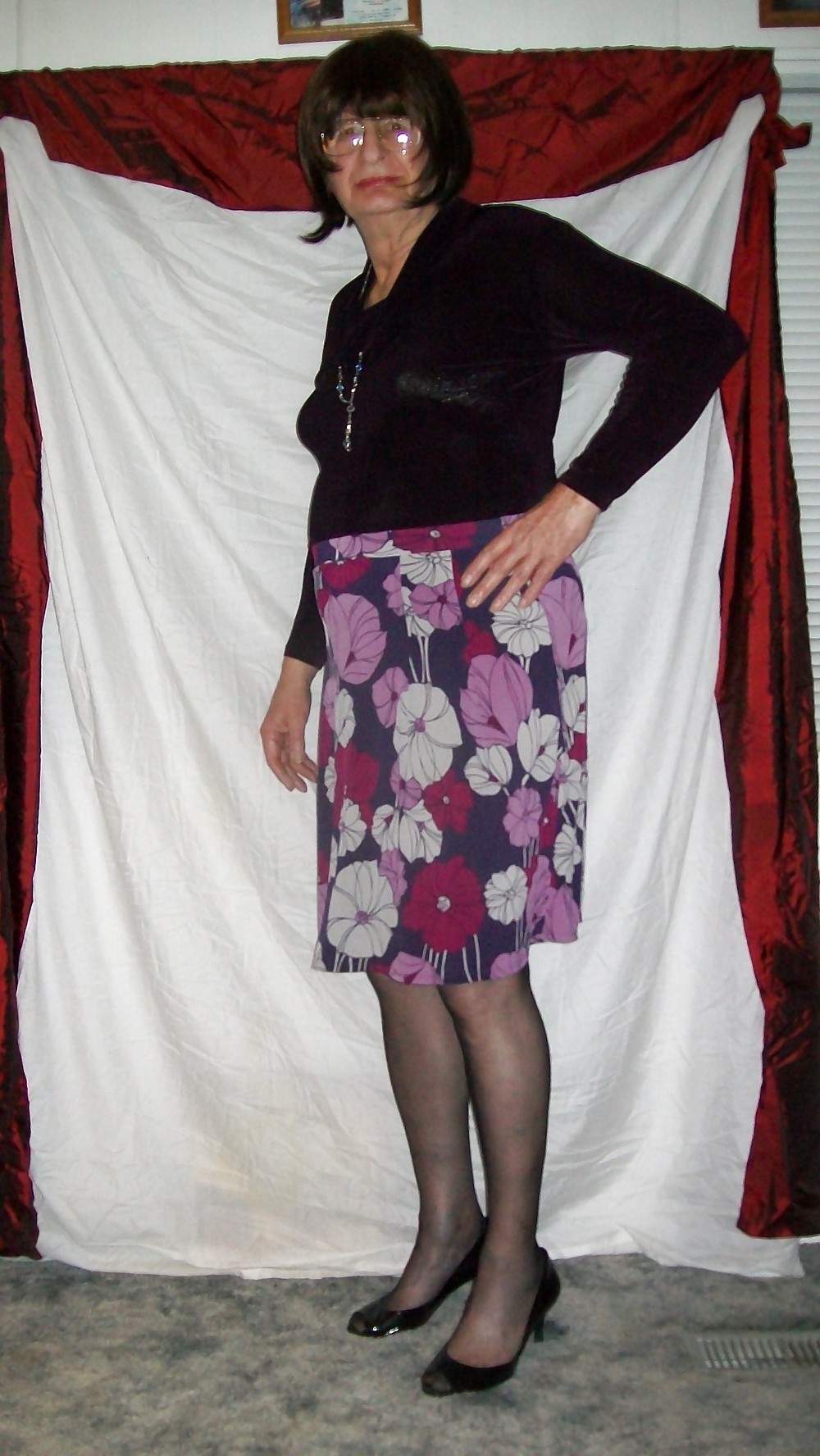 Plum Floral Skirt with Black #19512635