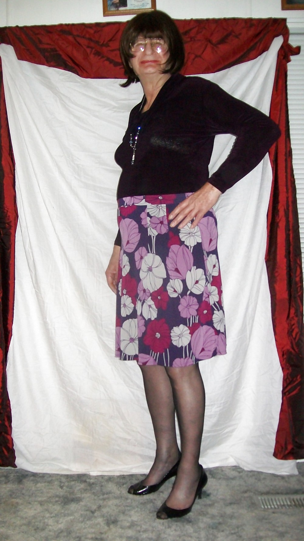 Plum Floral Skirt with Black #19512641