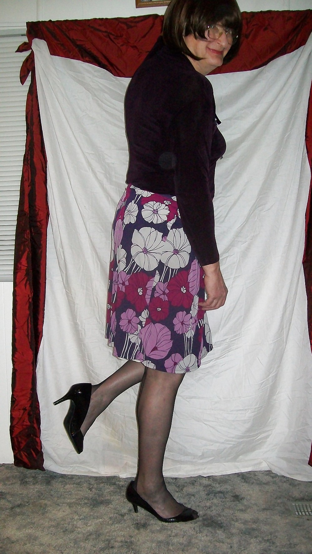 Plum Floral Skirt with Black #19512647