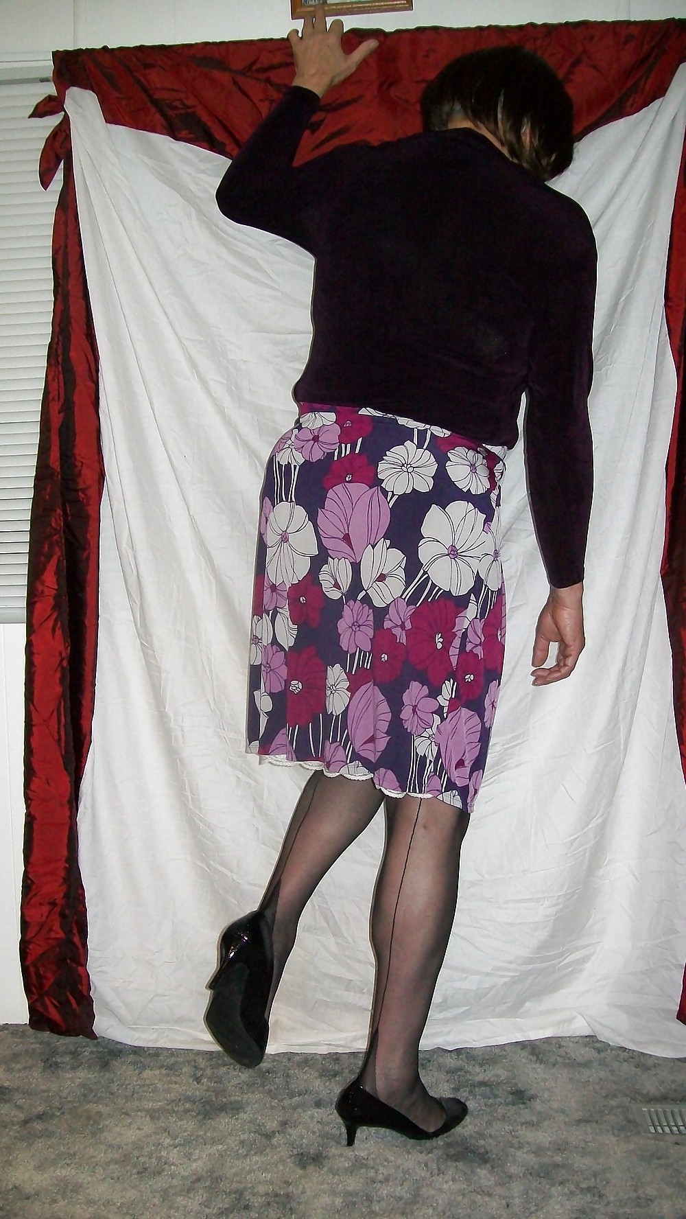 Plum Floral Skirt with Black #19512657