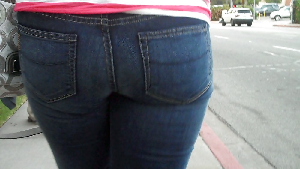Following behind her nice butt & ass in jeans #3646893