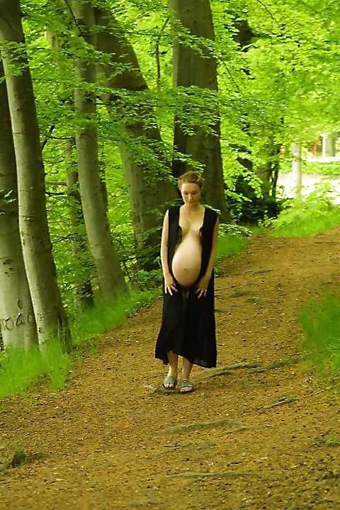 Carino gravido prendendo una passeggiata nella foresta
 #18724466
