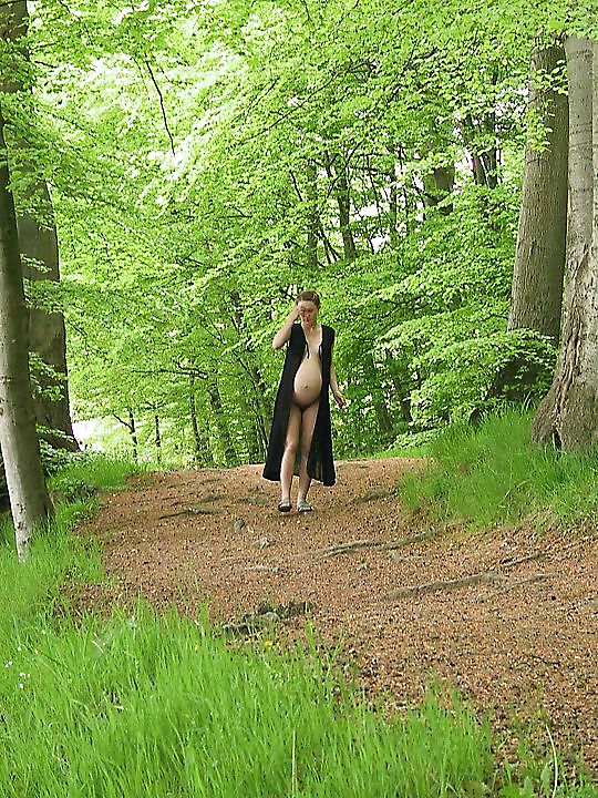 Linda embarazada dando un paseo por el bosque
 #18724818