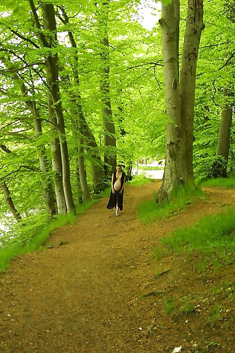 Carino gravido prendendo una passeggiata nella foresta
 #18724837