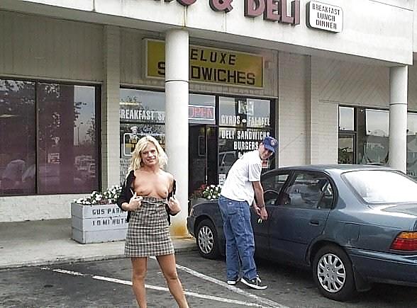 Blonde flashing in shop and outdoor #5157446