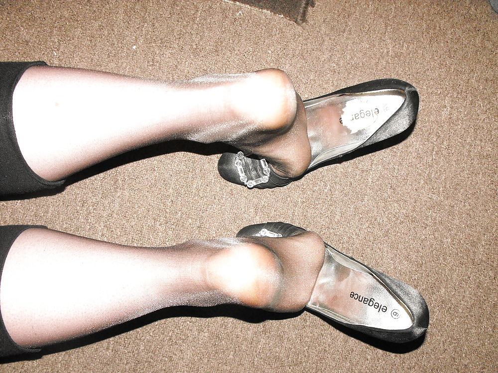 Wearing  tights with at least 3 loads of cum in the feet!! #9925377