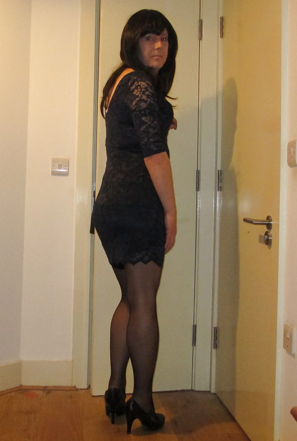 Sexy vestido corto de encaje y medias
 #16910077
