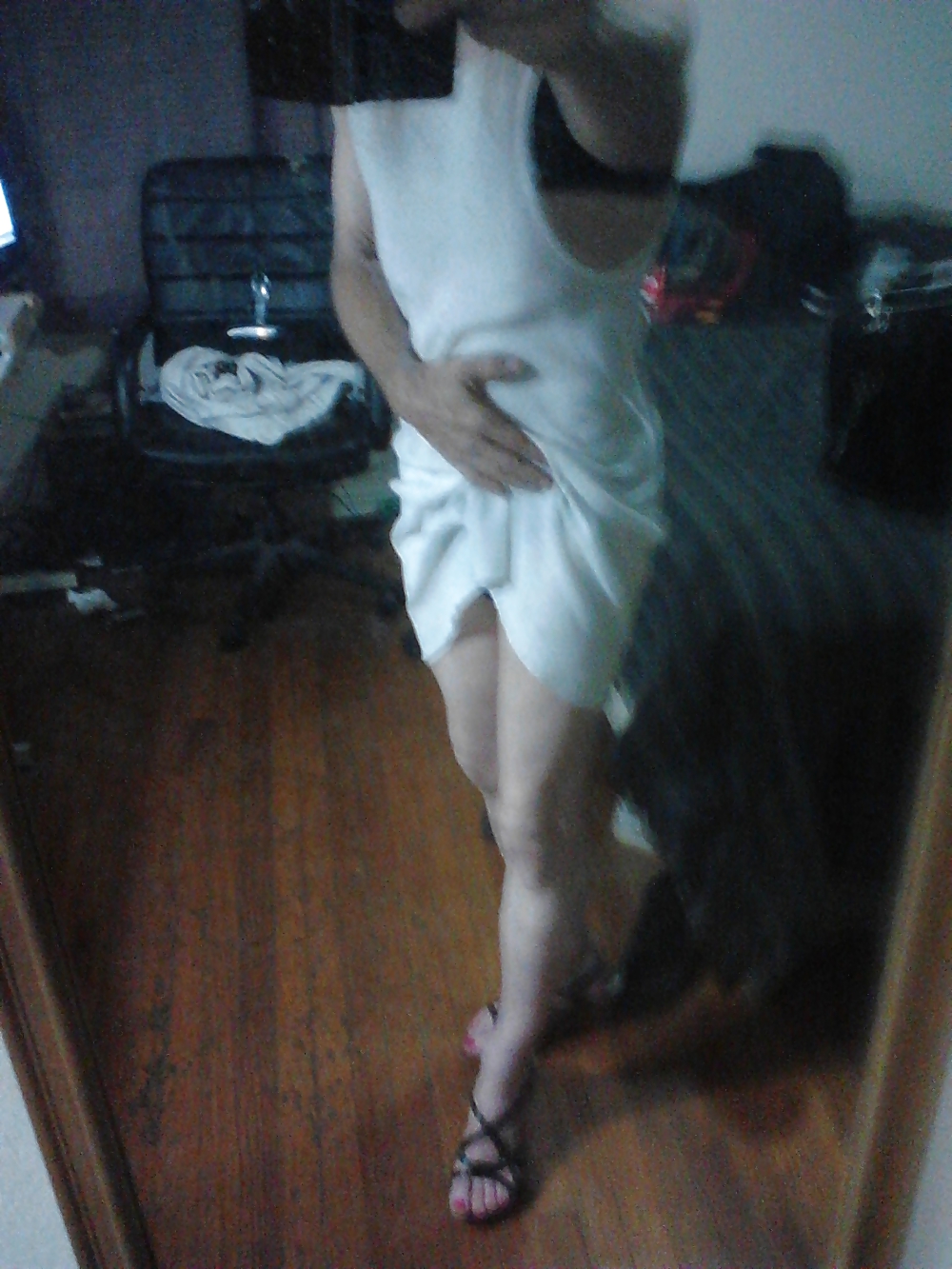 Just me in white tshirt dress & black panties with heels  #10819741