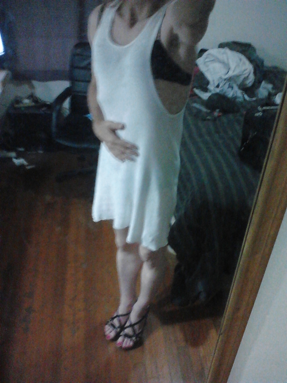 Just me in white tshirt dress & black panties with heels  #10819750