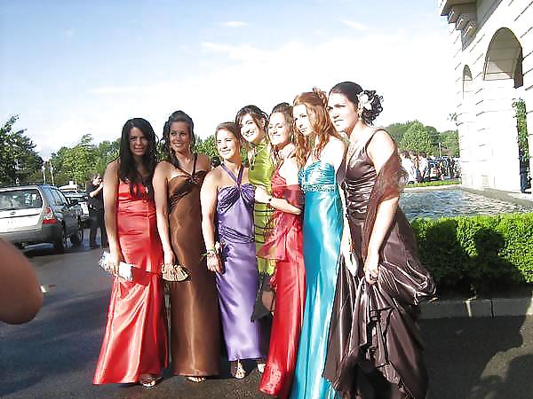 2 or more girls in Satin Prom dresses #15687567