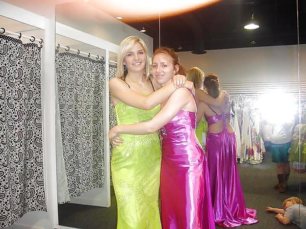 2 or more girls in Satin Prom dresses #15687641