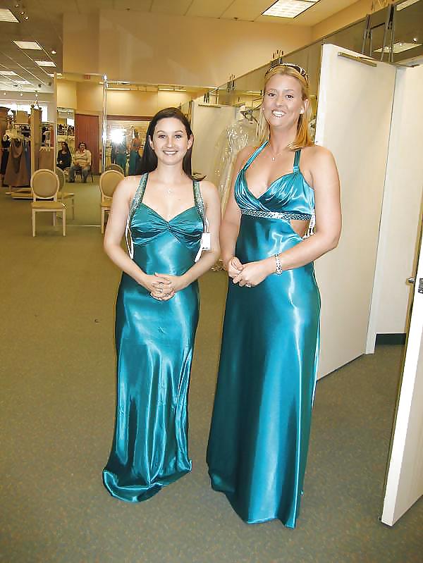 2 or more girls in Satin Prom dresses #15687647