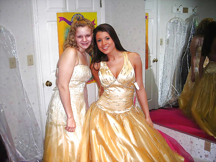 2 or more girls in Satin Prom dresses #15687681