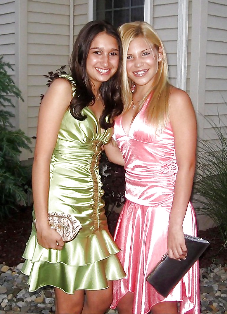 2 or more girls in Satin Prom dresses #15687697