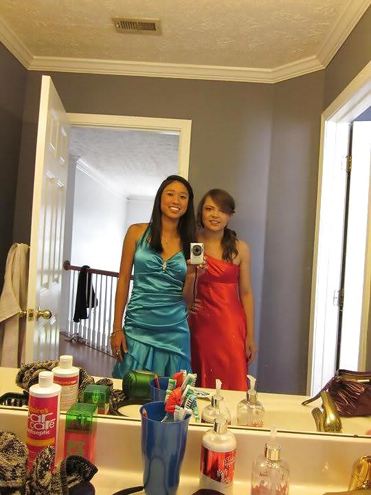 2 or more girls in Satin Prom dresses #15687887