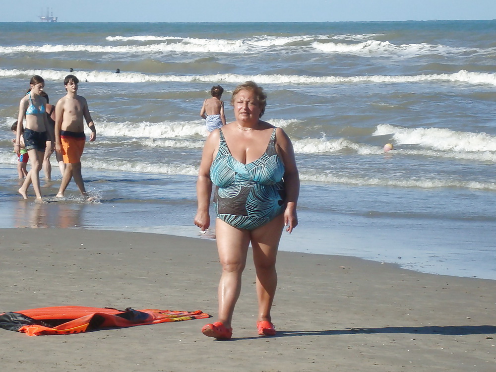 Busty granny on the beach! Mixed! #22290624