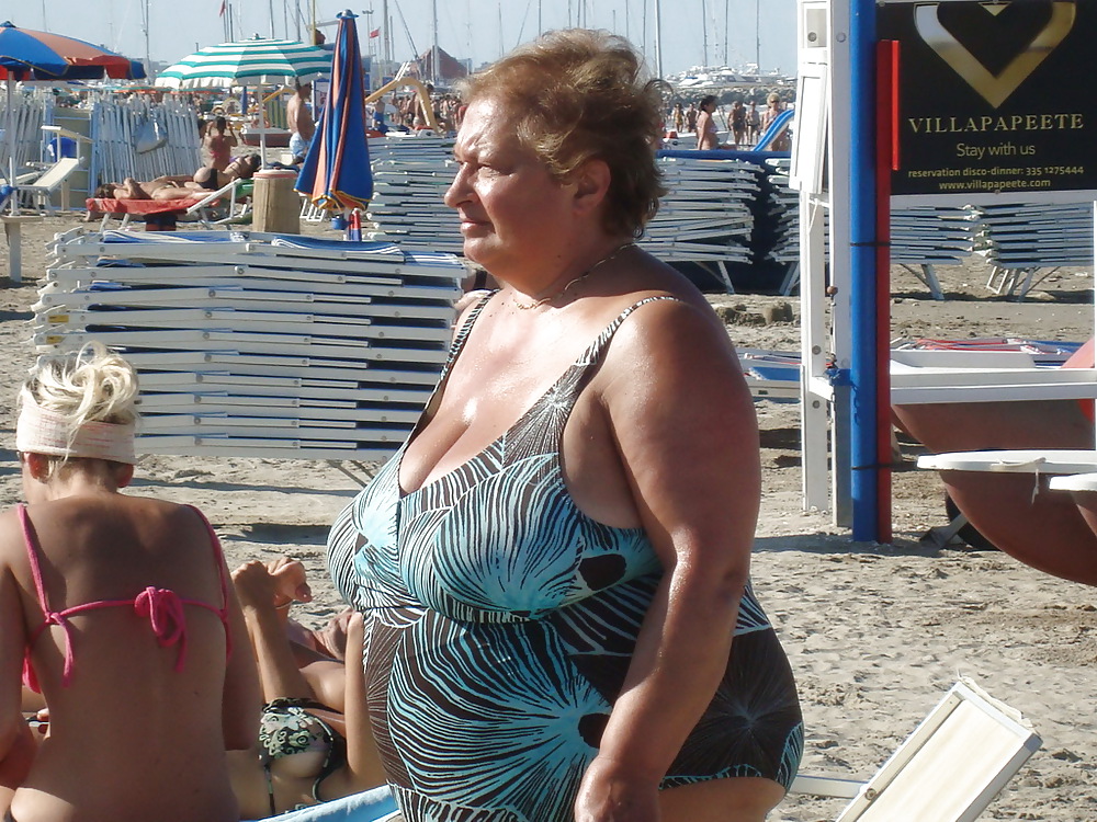 Busty granny on the beach! Mixed! #22290631