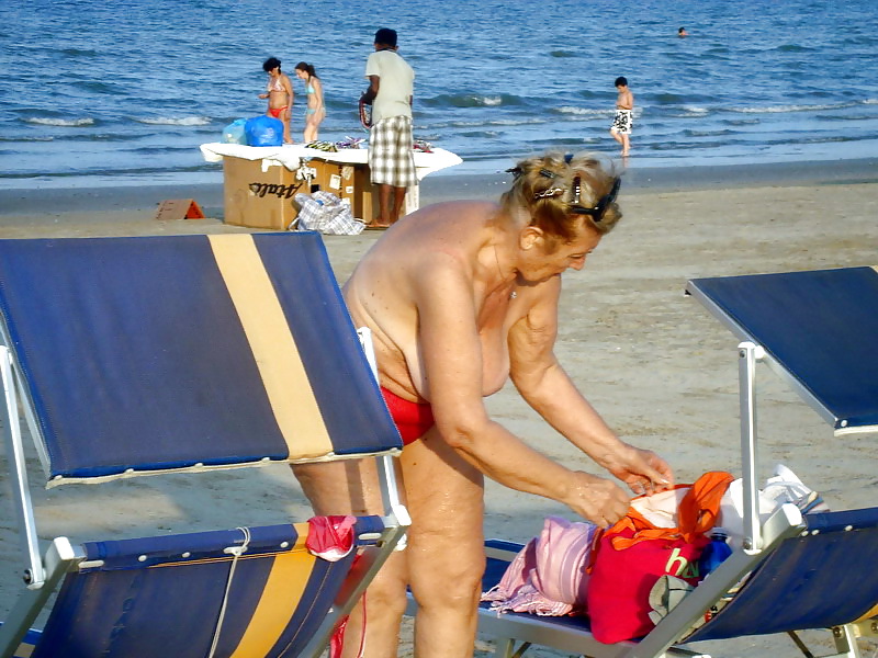 Busty granny on the beach! Mixed! #22290634