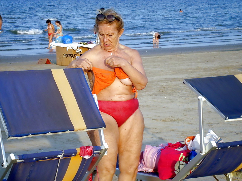 Busty granny on the beach! Mixed! #22290636