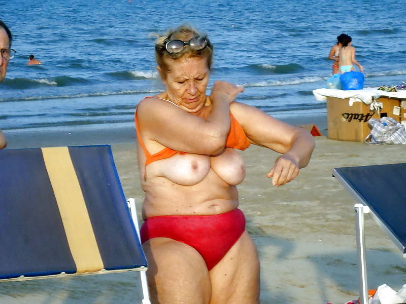 Busty granny on the beach! Mixed! #22290640