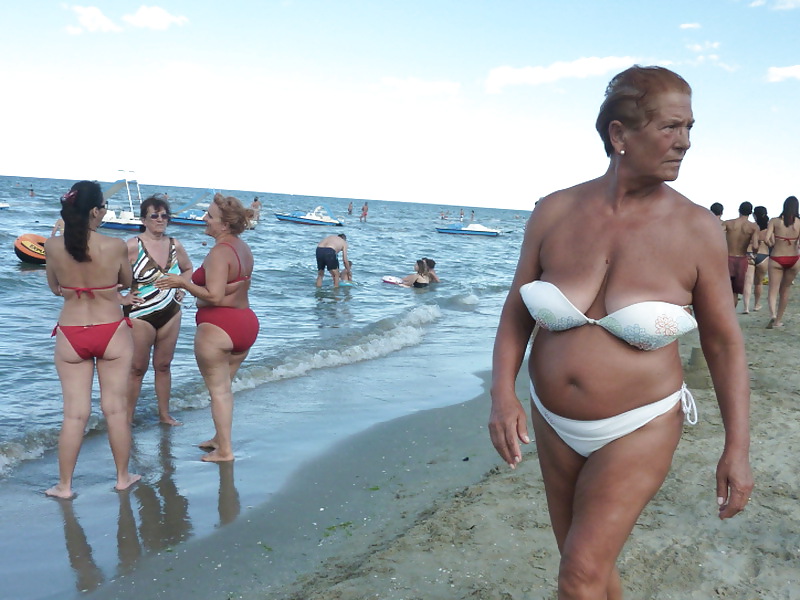 Busty granny on the beach! Mixed! #22290661