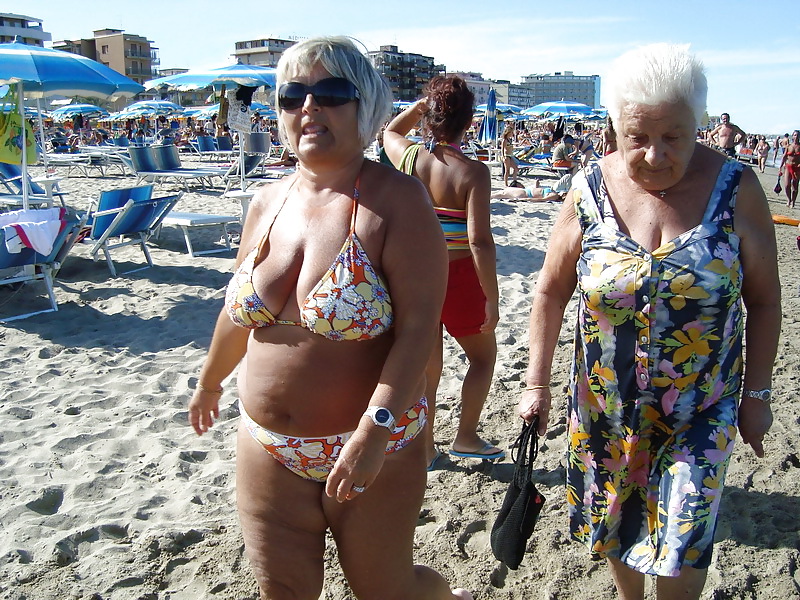 Busty granny on the beach! Mixed! #22290702