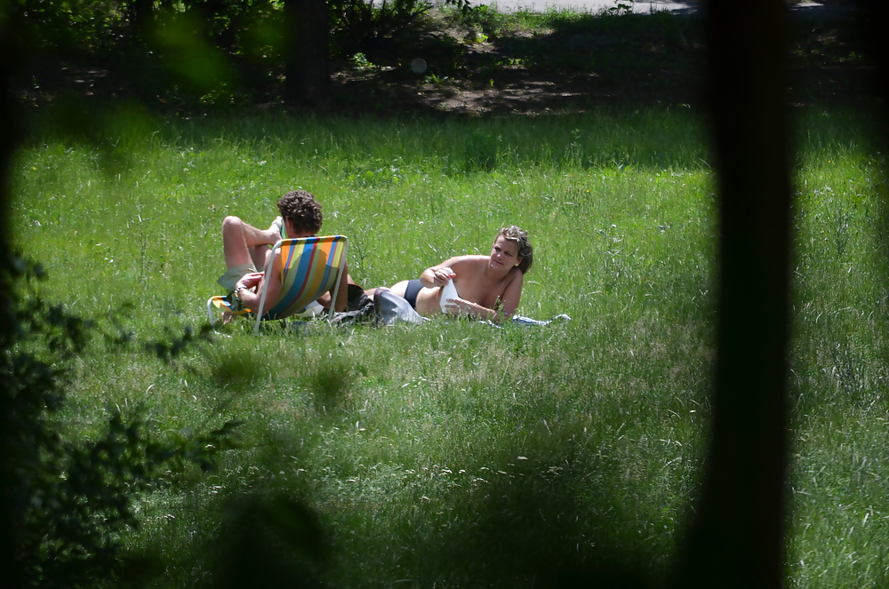 Girl sunbathing in the park I #11339425