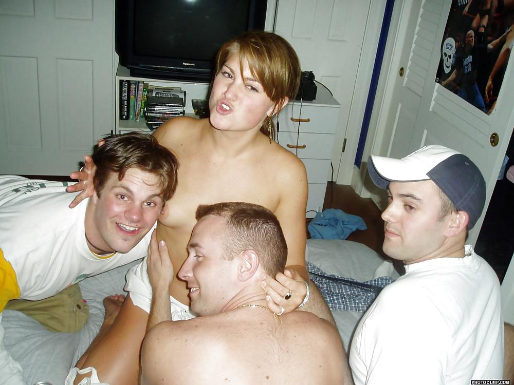 Amateur blonde inviting three guys into her bed #12429886