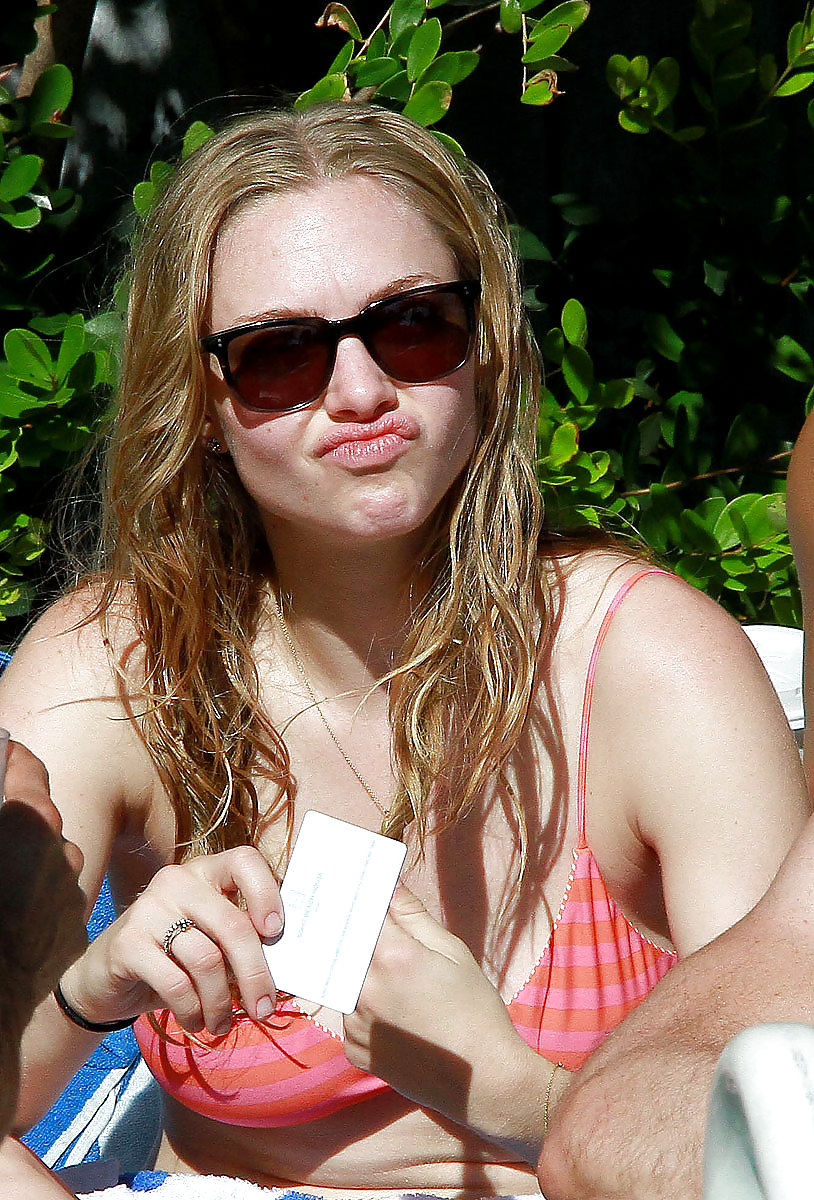 Amanda Seyfried wearing a bikini top at a pool in Miami #6895514