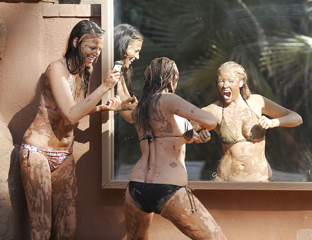 Imogen Thomas in a bikini having some fun in the pool mud #4361496