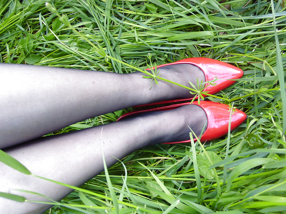 Chaussures Rouges Et De L'herbe Verte #19432164