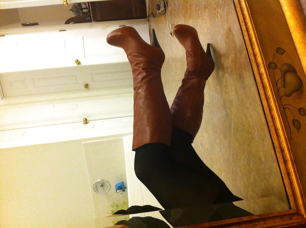 Brown leather knee high boots #14672905