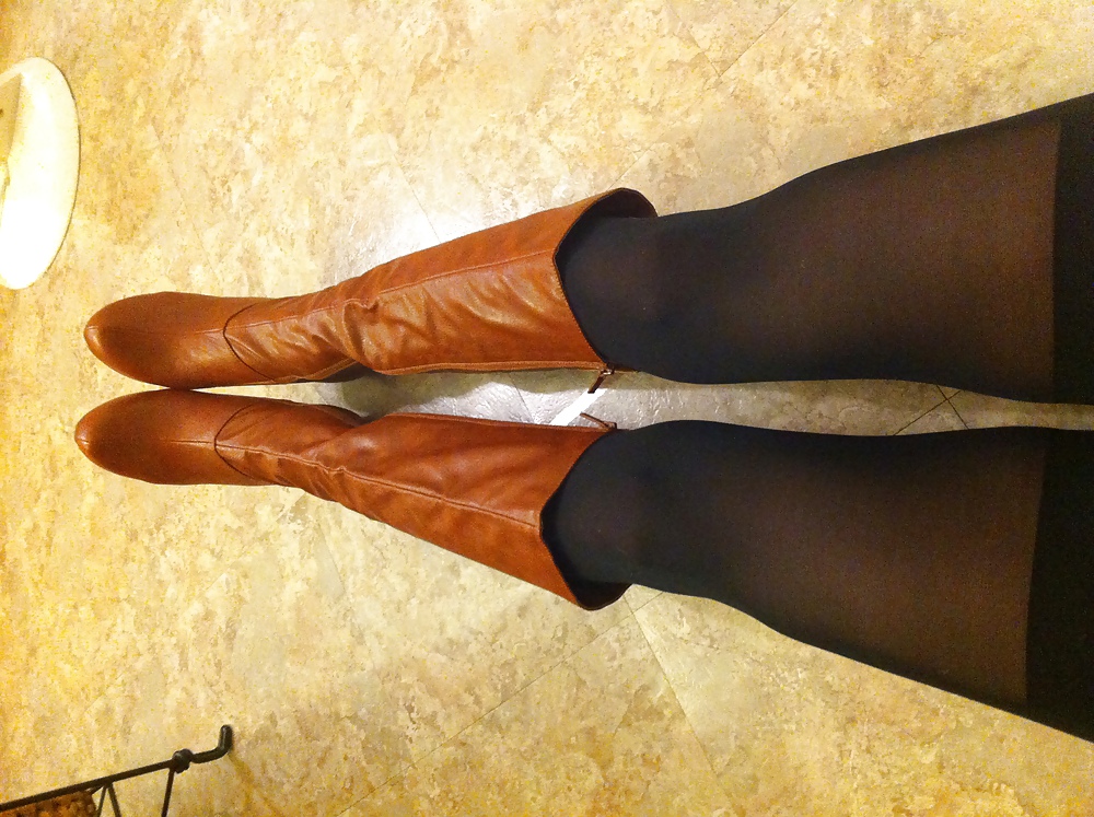 Brown leather knee high boots #14672925