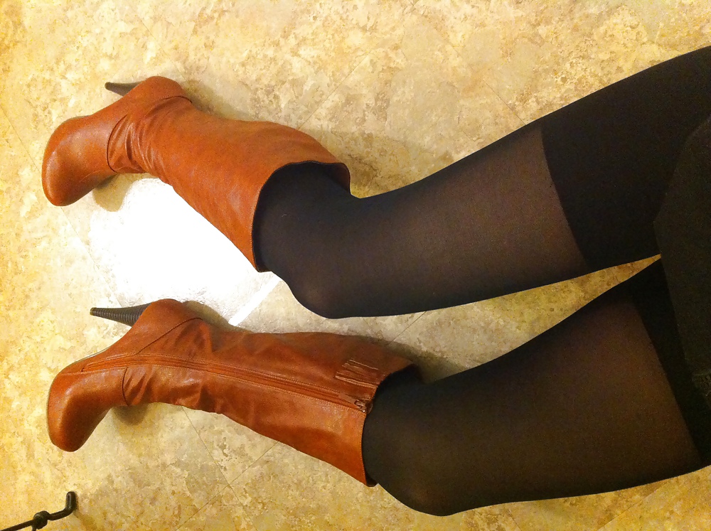 Brown leather knee high boots #14672931