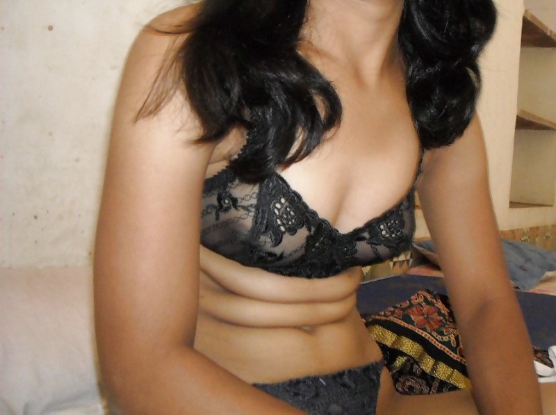 Indian wife posing in black bra and panty #18887225
