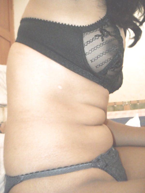 Indian wife posing in black bra and panty #18887234