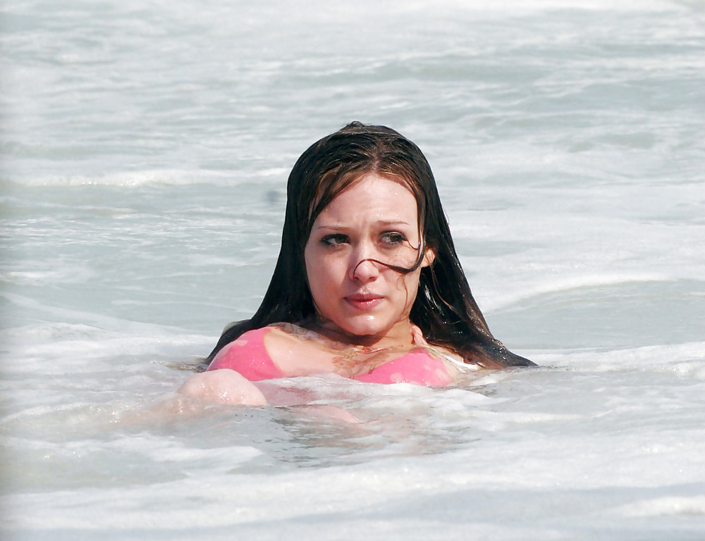 Hilary Duff at the Beach playing around in a wet shirt #7220990
