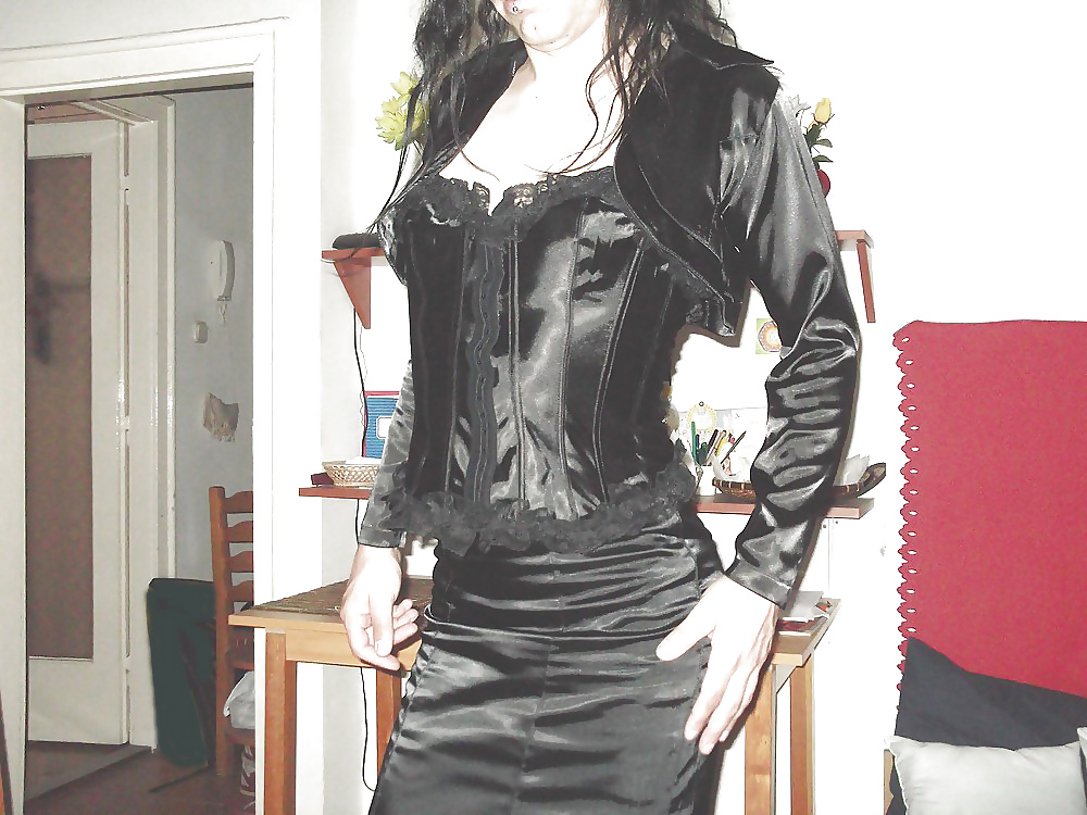 Black satin long skirt and black satin corset #22580927