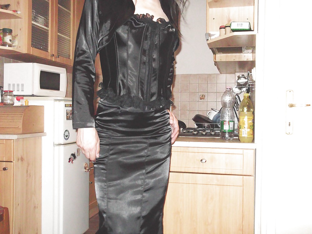 Black satin long skirt and black satin corset #22580937
