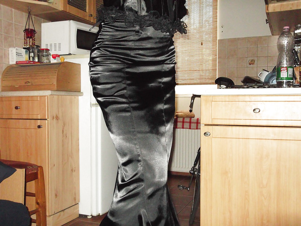 Black satin long skirt and black satin corset #22580977