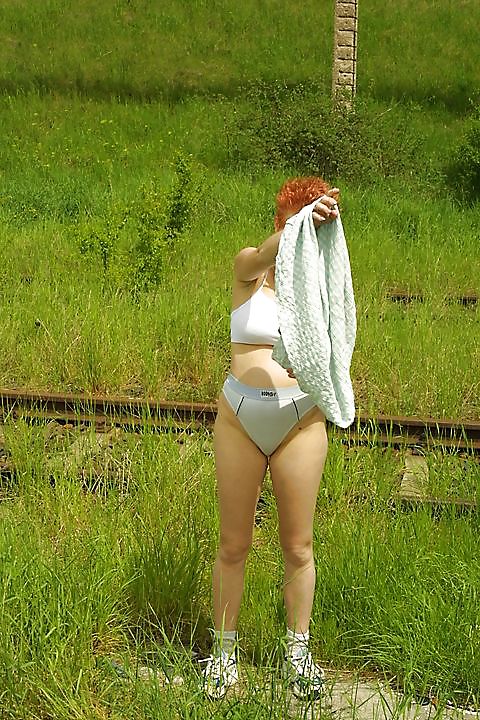 Preggy redhead posing inside and outside #17037794