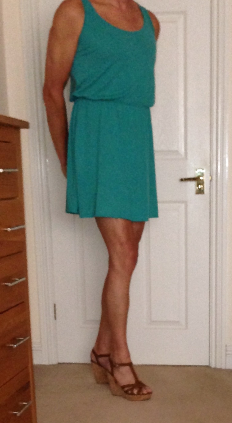 New green dress and sexy legs and shoes