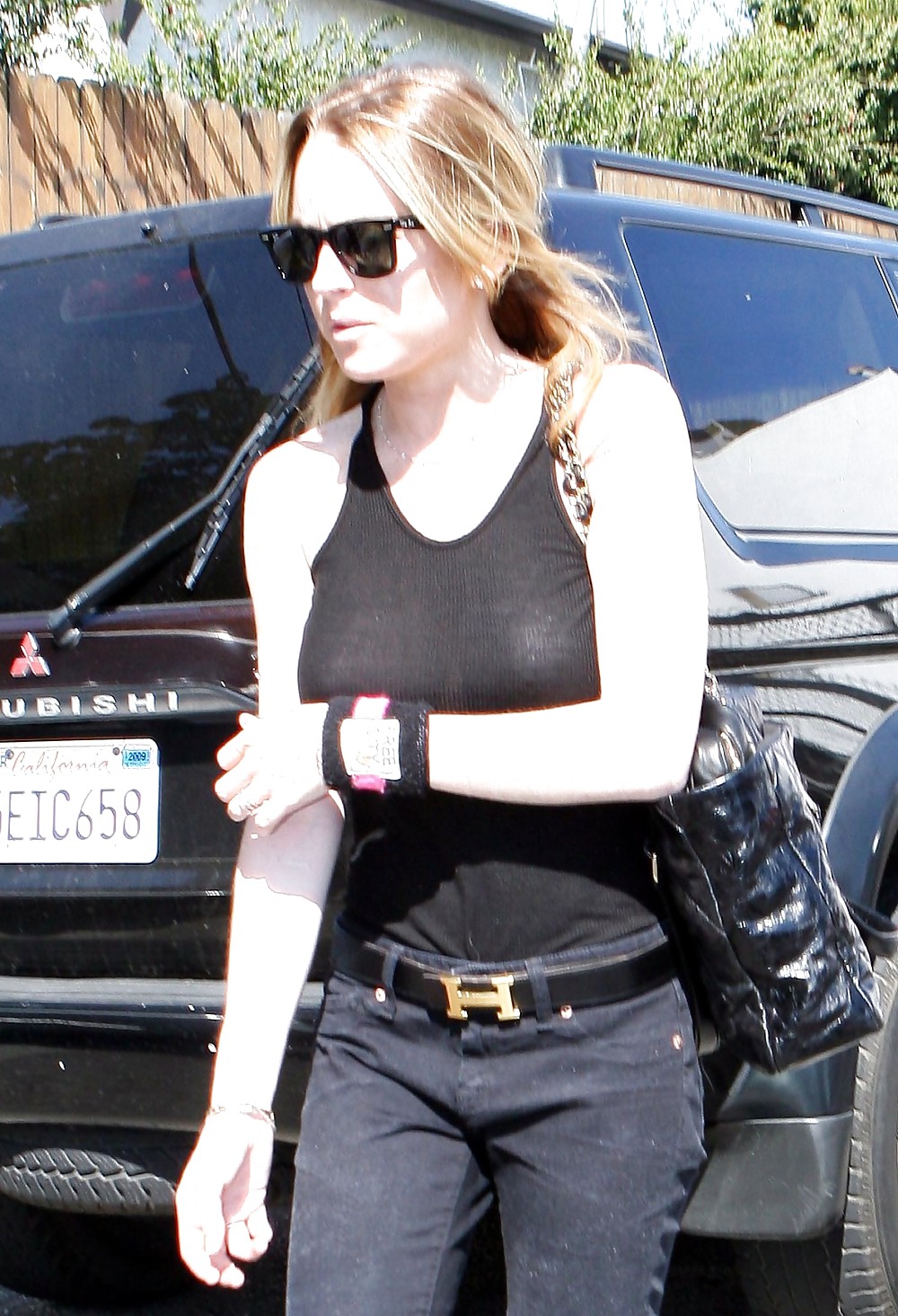 Lindsay Lohan Black see thru top with no bra #3720612