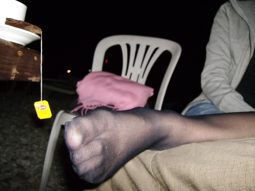 My GF Black Nyloned feet on the beach #22774807