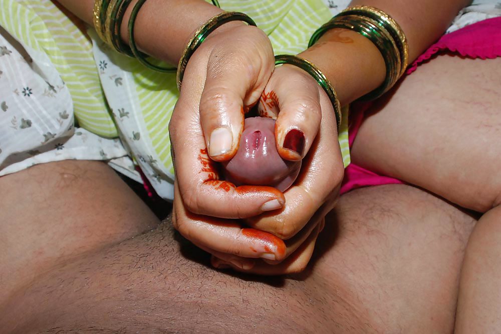 Indian handjob with newly wed mehndi on hands #6542736
